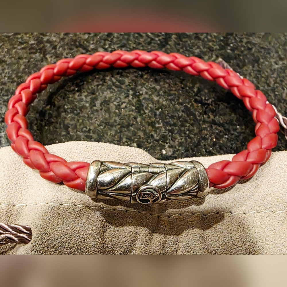 David Yurman 5mm Red Leather Men's Braceler